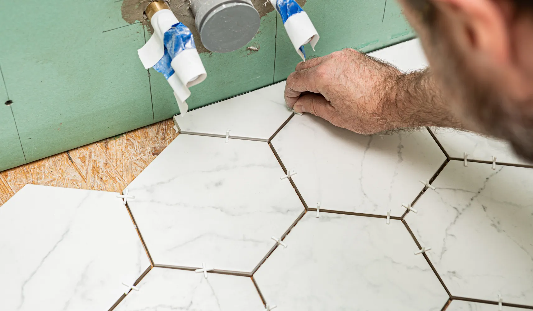 Bathroom remodeling in Los Angeles with hexagon tile installation