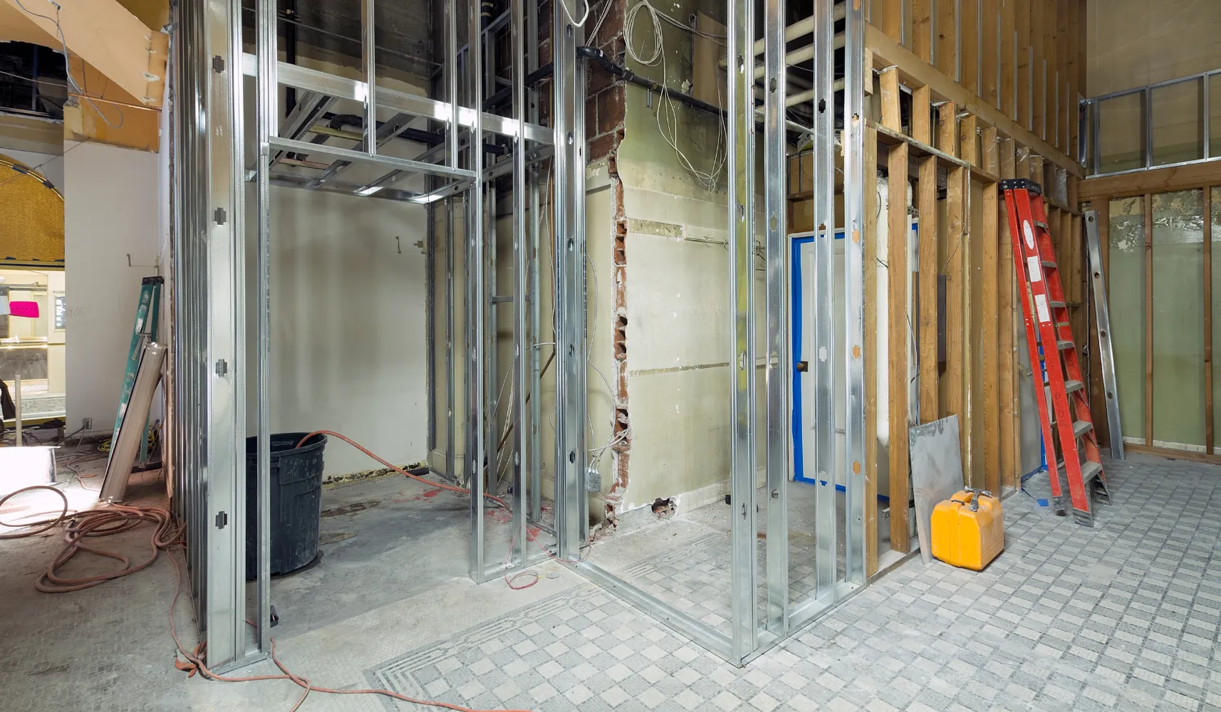 Commercial remodeling in Los Angeles with interior metal and wood framing
