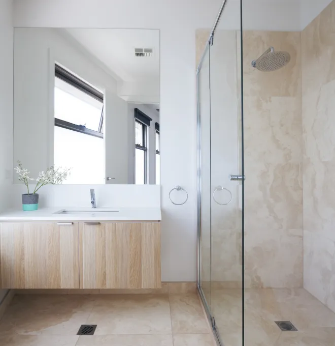 Finished bathroom remodel with modern shower in Los Angeles by a general contractor